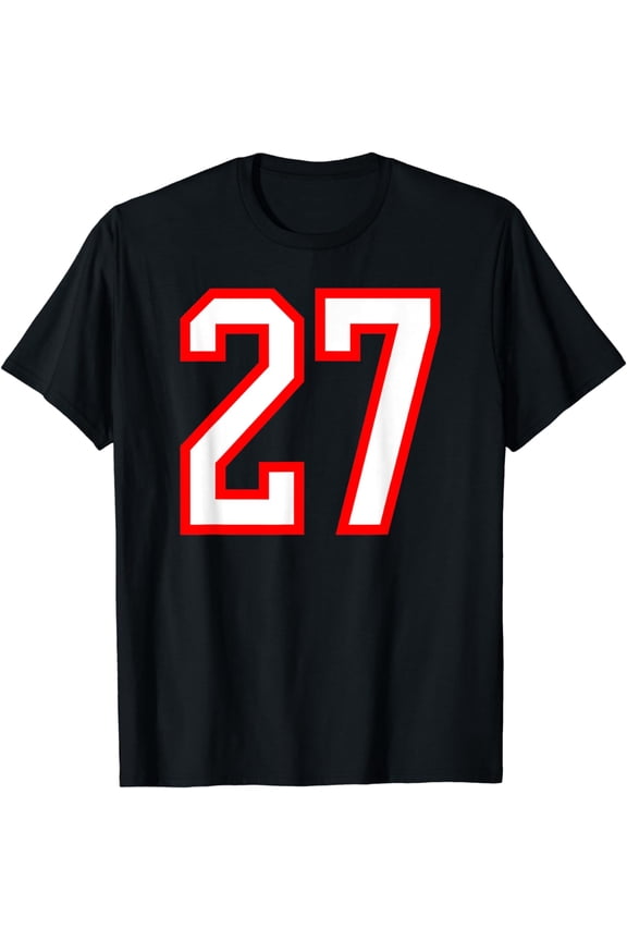 Number #27 White Red Sports Jersey Birthday Lucky Number 27 T-Shirt