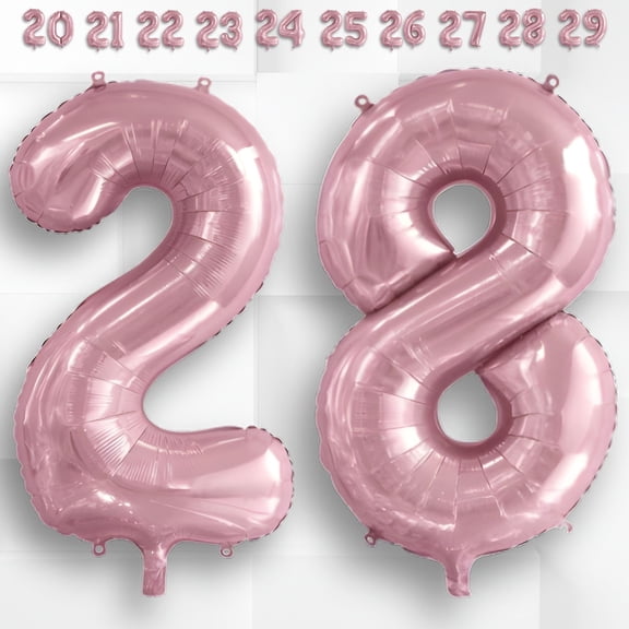 Number 28 Light/Pearl Pastel Pink Mylar Foil Balloon 40 inch - Metallic Macaron Balloons Helium or Air Fill - 28th Birthday Party, Anniversary Decor