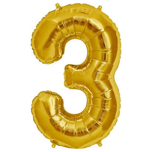 Number 3 Balloon, 32.5", Gold