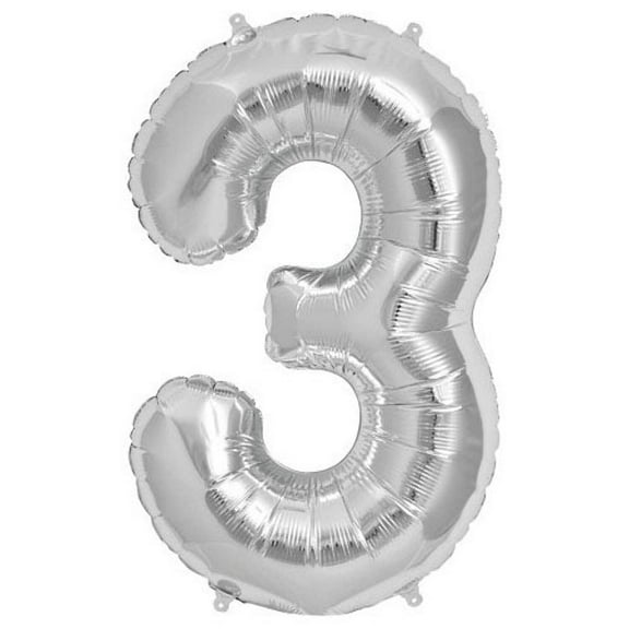 Number 3 Balloon, 32.5", Silver