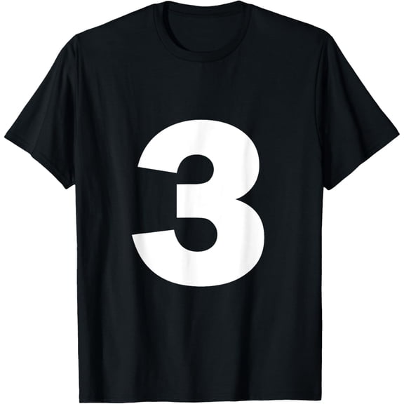 Number 3 Big Bold White Three Numeral Group T-Shirt