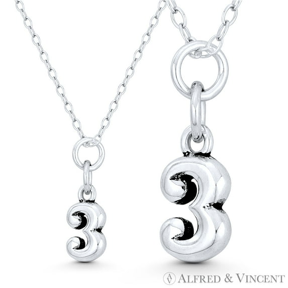 Number "3" Charm Numerical Charm Pendant in Oxidized .925 Sterling Silver
