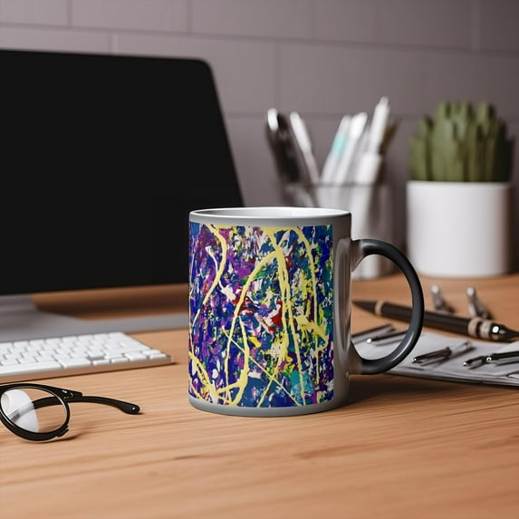 Motley Eye 11oz Color Changing Magic Coffee Mug | Heat-sensitive | Microwavable | Ceramic | Gift | Black