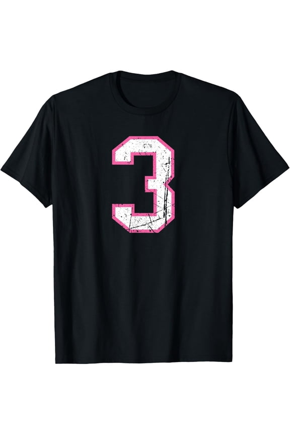 Number #3 Pink Vintage Varsity Number T-Shirt