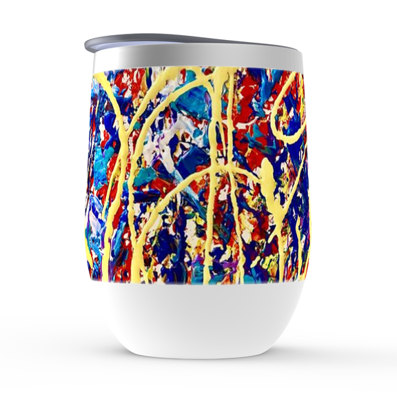 Motley Eye Stainless Steel Stemless Wine Tumbler 12oz | Gift | Bpa Free | Vacuum Insulated Double-Wall | With Lid