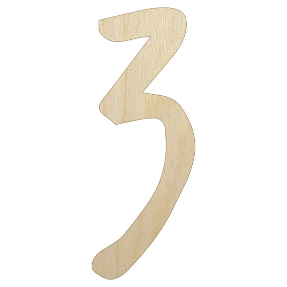 Number 3 Three Felt Marker Font Wood Shape Unfinished Piece Cutout Craft DIY Projects - 4.70 Inch Size - 1/4 Inch Thick