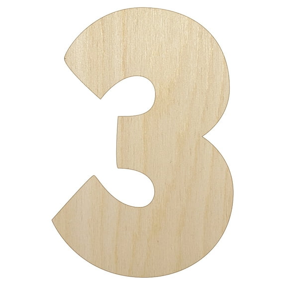 Number 3 Three Fun Bold Font Wood Shape Unfinished Piece Cutout Craft DIY Projects - 4.70 Inch Size - 1/4 Inch Thick