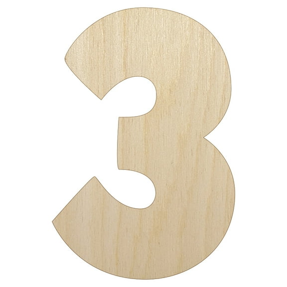 Number 3 Three Fun Bold Font Wood Shape Unfinished Piece Cutout Craft DIY Projects - 4.70 Inch Size - 1/4 Inch Thick