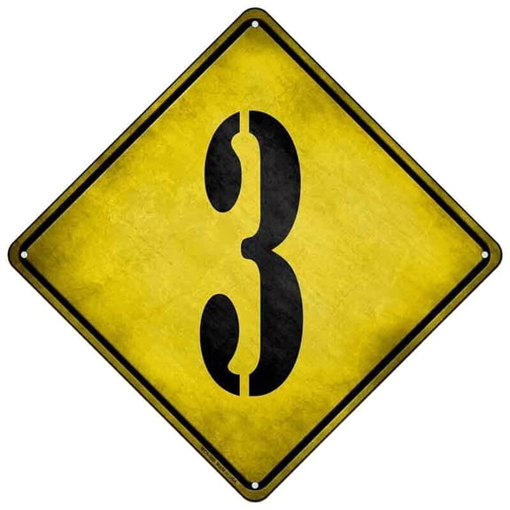 Number 3 Xing Novelty Mini Metal Road Notice Crossing Sign Size: 12 inch x 12 inch