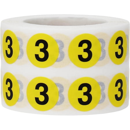 Number 3 Yellow & Black School, Retail, Inventory Sticker Labels | 1/2 inch - 1,000 Pack | InStockLabels.com