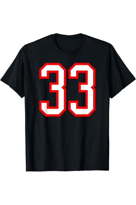 Number #33 White Red Sports Jersey Birthday Lucky Number 33 T-Shirt