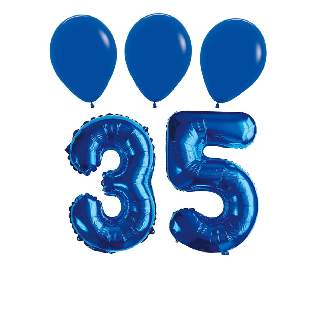 Number 35 Blue Balloon 32 Inch Foil Mylar Birthday Milestone 3 Matching Blue Latex Balloons