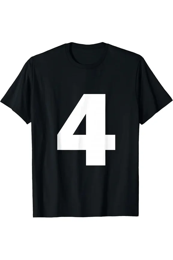 Number 4 Big Bold White Four Numeral Group T-Shirt
