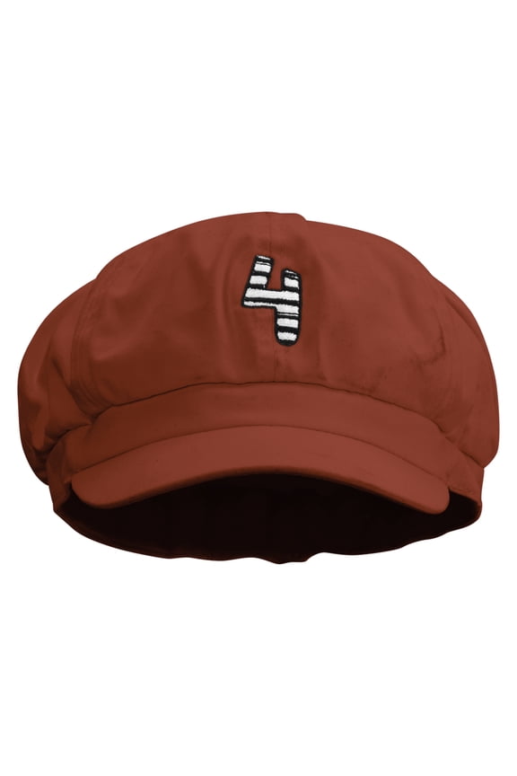 Number 4 Embroidered Cotton Elastic Big Size Newsboy Cap - Red 2XL-3XL