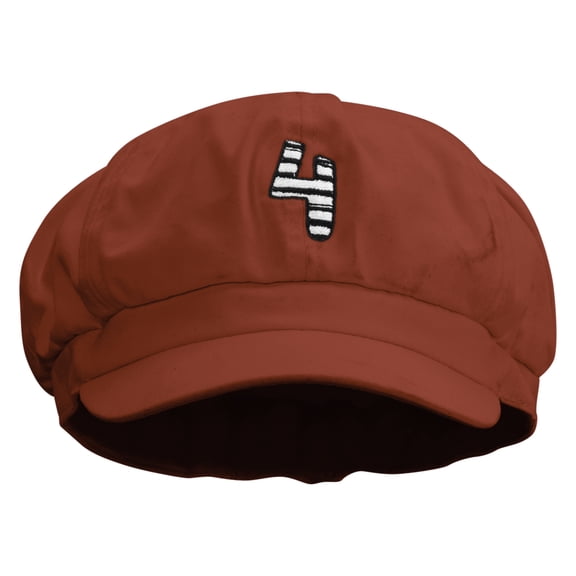 Number 4 Embroidered Cotton Elastic Big Size Newsboy Cap - Red XL-2XL