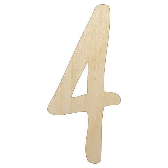 Number 4 Four Felt Marker Font Wood Shape Unfinished Piece Cutout Craft DIY Projects - 4.70 Inch Size - 1/4 Inch Thick