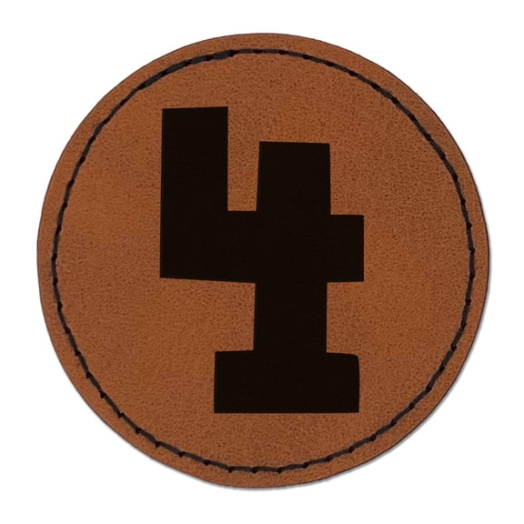 Number 4 Four Fun Bold Font 2.5" Faux Leather Round Engraved Iron-On Patch - Brown