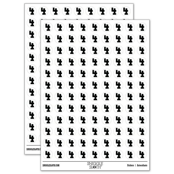 Number 4 Four Fun Bold Font 200+ Round Stickers - White - Gloss Finish - 0.50" Size