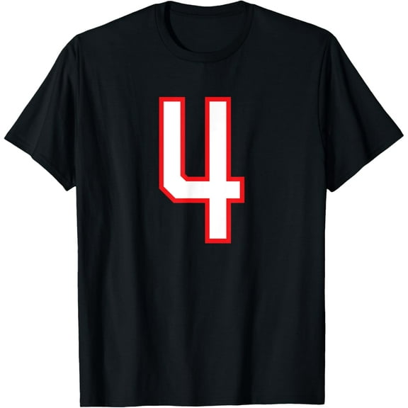 Number #4 White Red Varsity Number T-Shirt