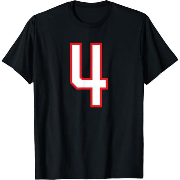 Number #4 White Red Varsity Number T-Shirt
