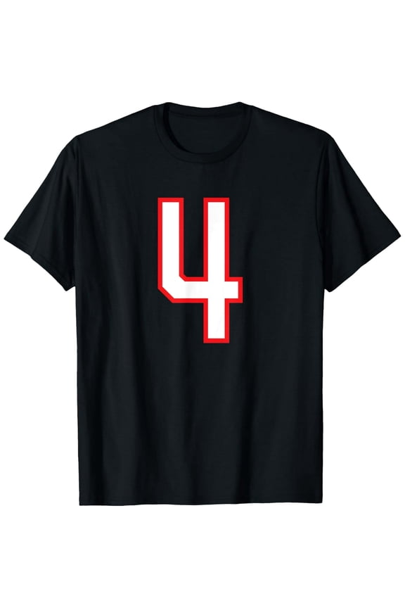 Number #4 White Red Varsity Number T-Shirt