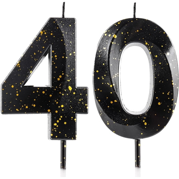 Number 40 Candles 40th Birthday Candles 3D Black Gold Happy Birthday Candle Premium Wax & 3D Diamond Design Cake Topper Decorations for Birthday Party Wedding Anniversary Celebration Supplie