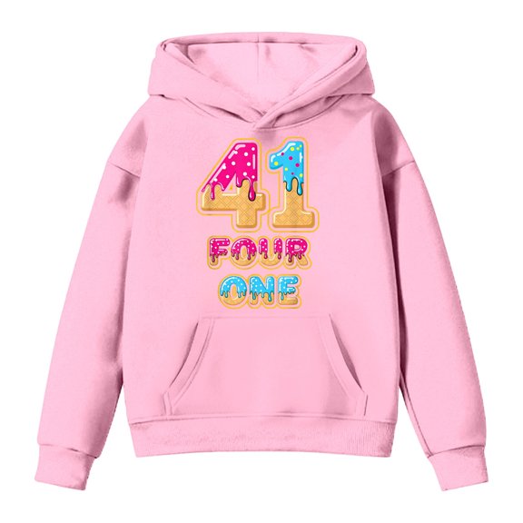 Number 41 Graphic Hoodie - 41 Meme Funny Kid Hooded,41 Ice Cream ,Long Sleeve Pullover Sweatshirt with Fun Print for Casual Wear,D-Pink 120
