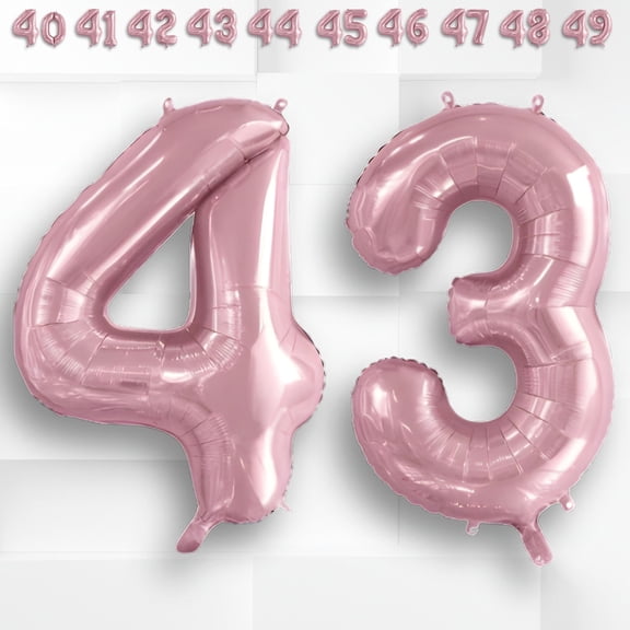 Number 43 Light/Pearl Pastel Pink Mylar Foil Balloon 40 inch - Metallic Macaron Balloons Helium or Air Fill - 43th Birthday Party, Anniversary Decor