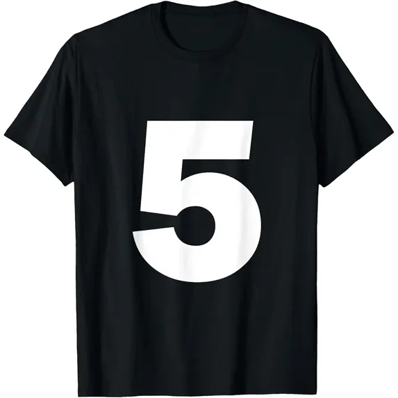 Number 5 Big Bold White Numeral Group T-Shirt