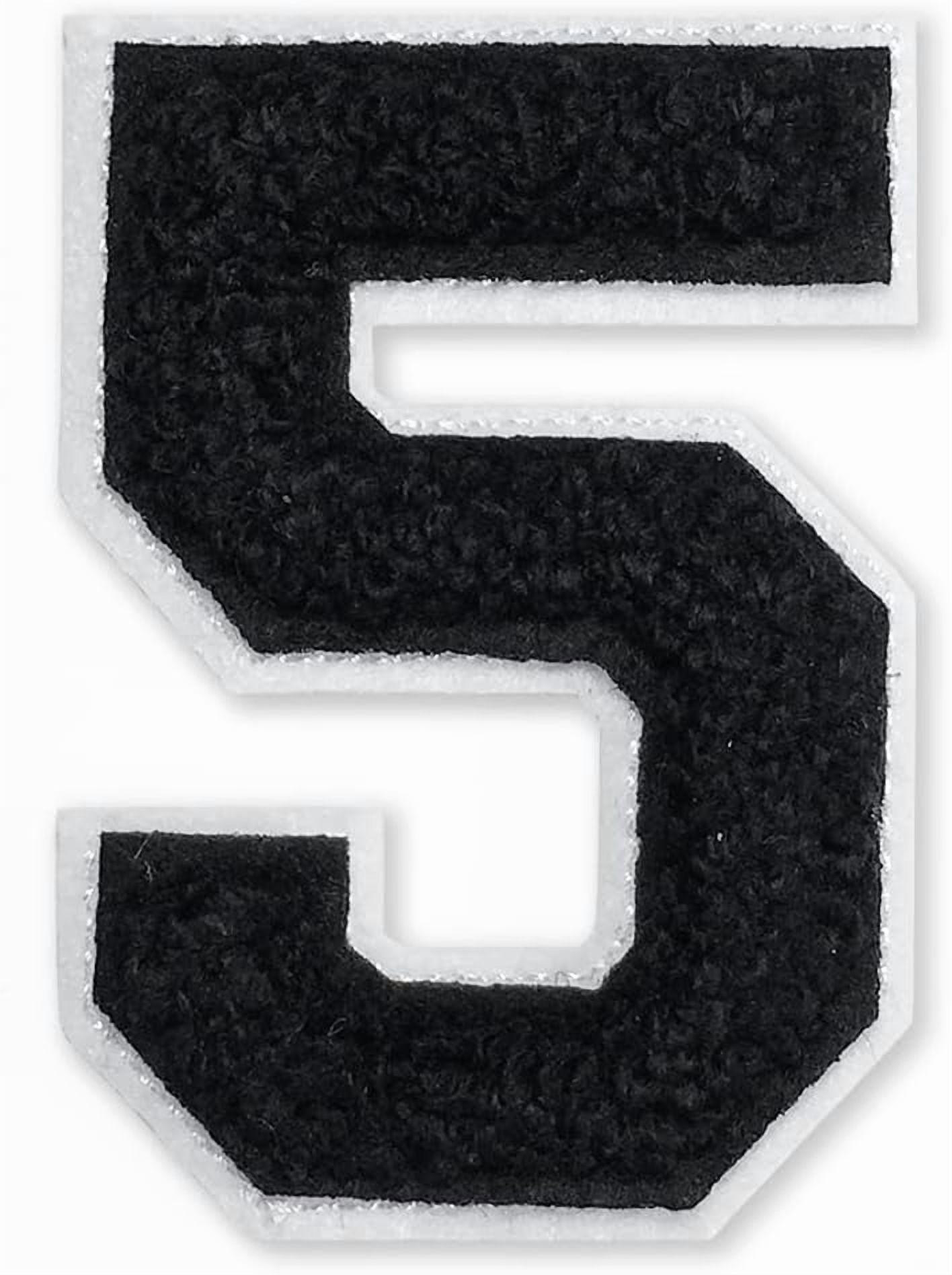 Number 5 Chenille Varsity Iron-On Patch - 2.5 Inch Black & White Embroidered Patch