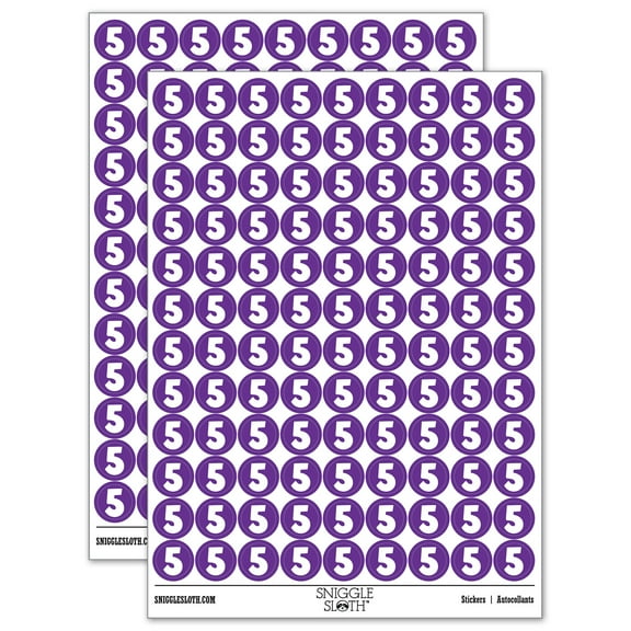 Number 5 Five Fun Bold Font 200+ Round Stickers - Purple - Matte Finish - 0.50" Size