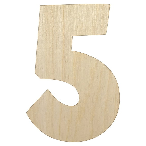 Number 5 Five Fun Bold Font Wood Shape Unfinished Piece Cutout Craft DIY Projects - 4.70 Inch Size - 1/8 Inch Thick