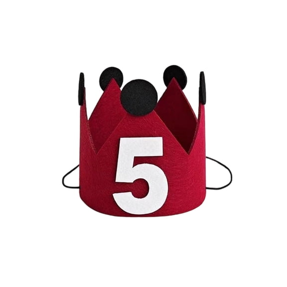Number 5 Red Crown 1St Birthday Felt Hat - Felt Construction, Red Crown & Number 5 Embellishment, Party Photo Prop For Festive Atmosphere - For 1-Year-Old , 1St Birthday
