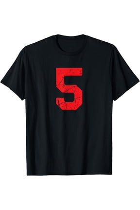 Number #5 Red Distressed Vintage Number T-Shirt