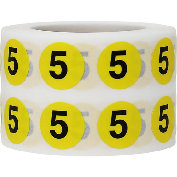 Number 5 Yellow & Black School, Retail, Inventory Sticker Labels | 1/2 inch - 1,000 Pack | InStockLabels.com