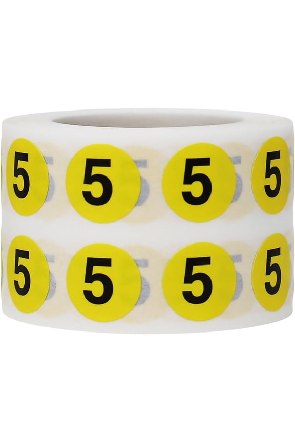 Number 5 Yellow & Black School, Retail, Inventory Sticker Labels | 1/2 inch - 1,000 Pack | InStockLabels.com