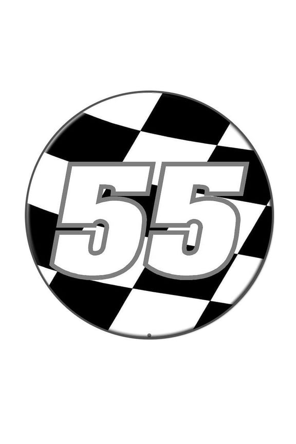 Number 55 Checkered Flag - Racing Lapel Hat Pin Tie Tack Large Round