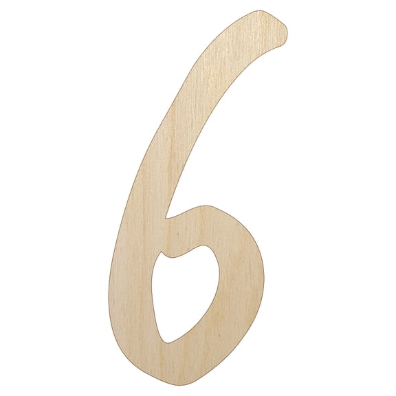 Number 6 Six Felt Marker Font Wood Shape Unfinished Piece Cutout Craft DIY Projects - 6.25 Inch Size - 1/4 Inch Thick