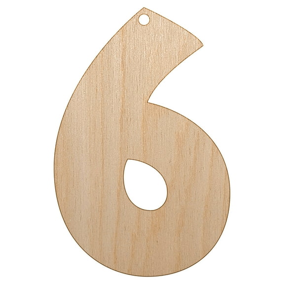 Number 6 Six Fun Bold Font Wood Holiday Christmas Tree Ornament Unfinished DIY Pre-Drilled Craft