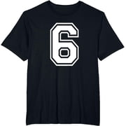 Number 6 Sports Jersey Print T-Shirt, Unisex Black Crew Neck Short Sleeve Casual Tee Men Women