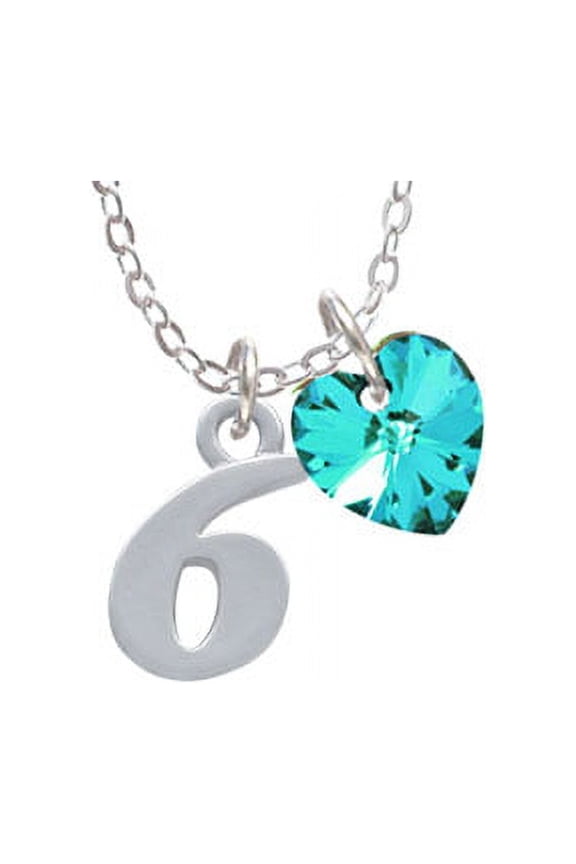 Number - 6 - - Teal Crystal Heart Sophia Necklace, 18"+1"