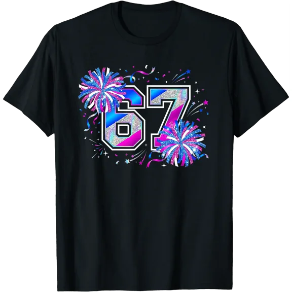 Number 67 Meme Cheer Pep Rallies Pompom Funny Six Seven T-Shirt, Unisex T-Shirt