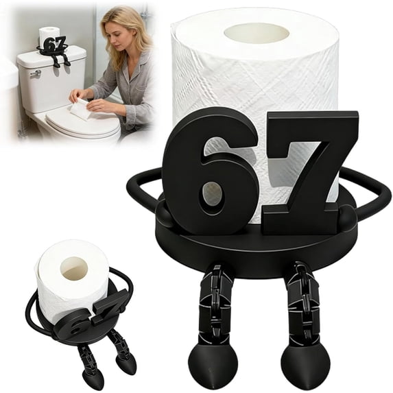 Number 67 Tissue Dispenser for Bathroom, Movable Joint Design, Free Standing Dispenser with Stable Base, Quick Access Roll, Storage for Table Top Desk Corner (Black * 1)