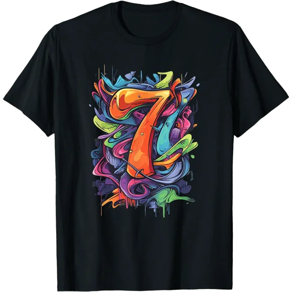 Number 7 7th Birthday Seven Year Old Boys Girls Graffiti T-Shirt