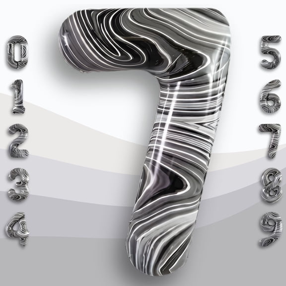 Number 7 Black & White Marble Agate Mylar Foil Balloon 40" - Aluminum Metallic Balloons Helium or Air Inflatable for 7th Birthday Party, Anniversary