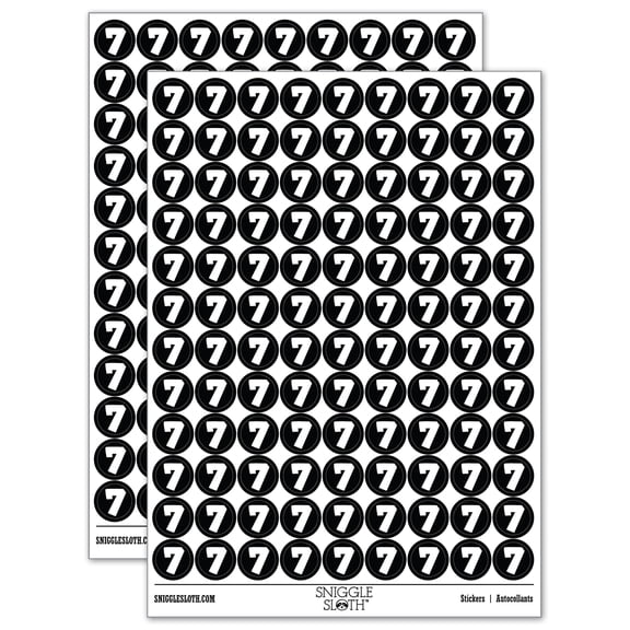 Number 7 Seven Fun Bold Font 200+ Round Stickers - Black - Matte Finish - 0.50" Size