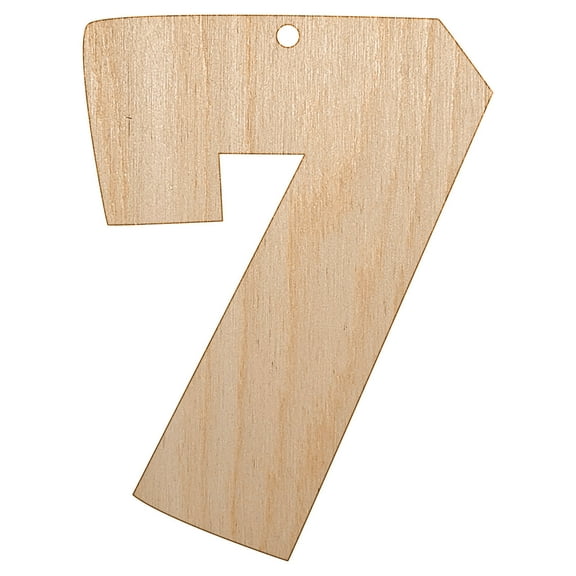 Number 7 Seven Fun Bold Font Wood Holiday Christmas Tree Ornament Unfinished DIY Pre-Drilled Craft