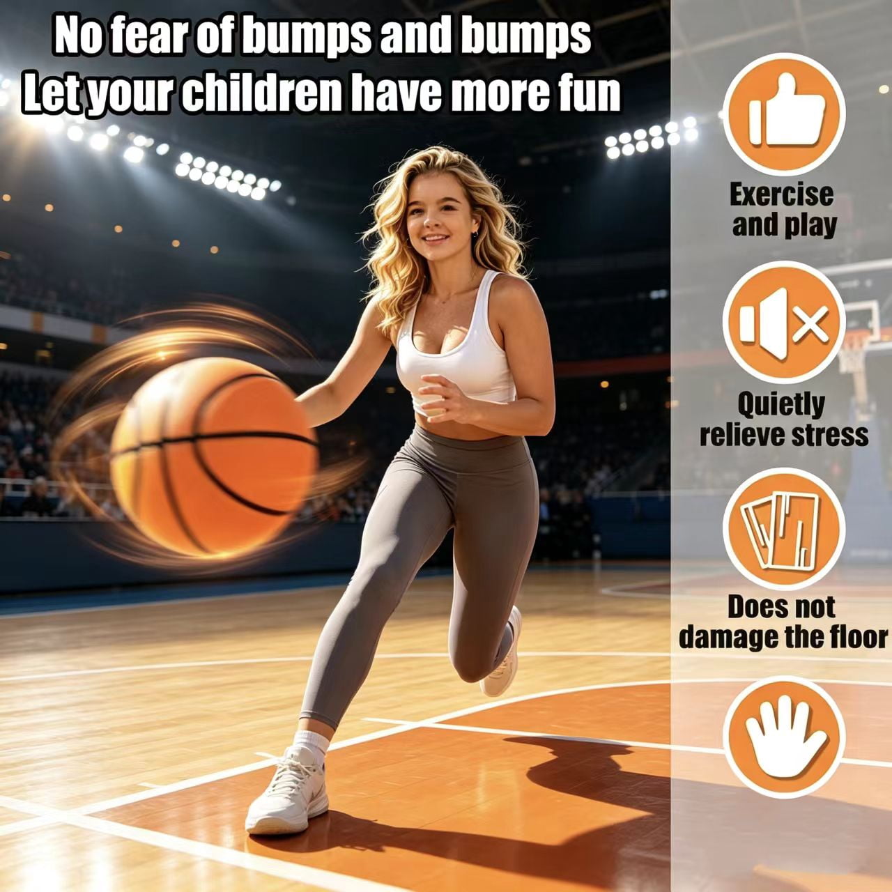 Number 7 Silent Basketball Indoor Foam Noiseless Floor Friendly Orange 9.45 Inches