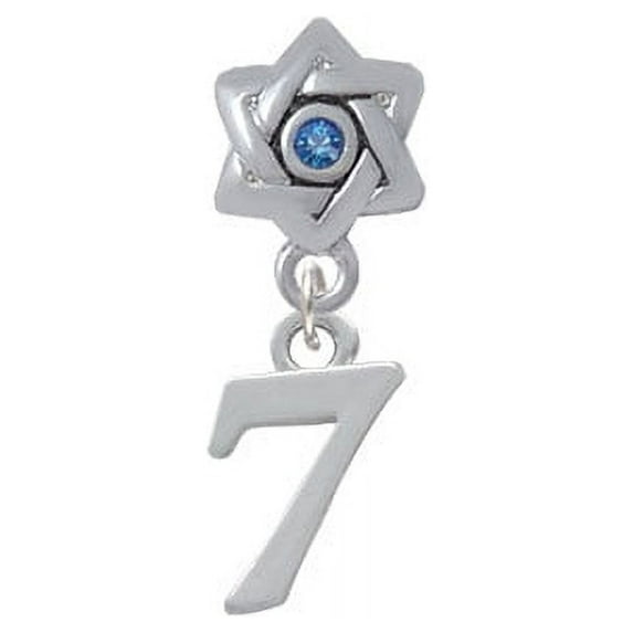 Number - 7 - Star of David with Blue Crystal Charm Bead