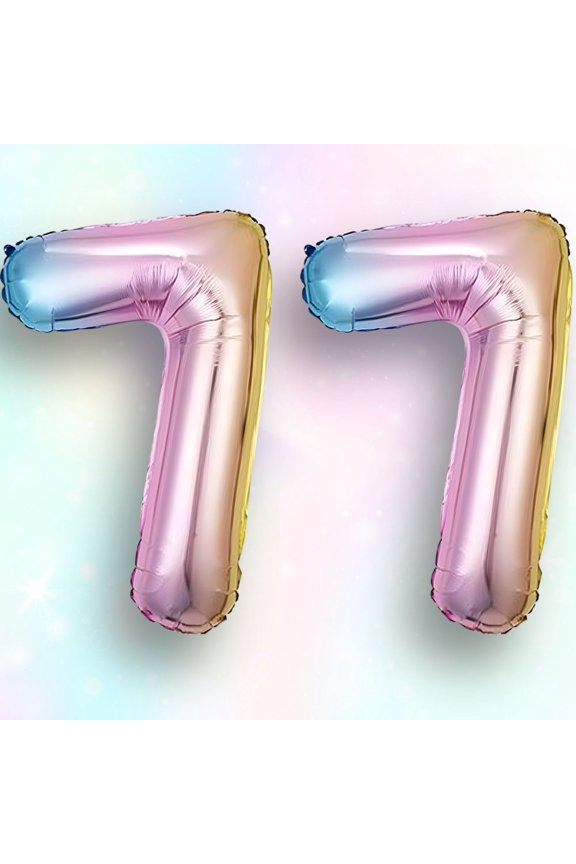 Number 77 Balloon Pastel Rainbow Gradient 40 inch - Helium/Air Fill Multicolor Mylar Foil Balloons for Men, Women 77th Birthday Party Corporate Event